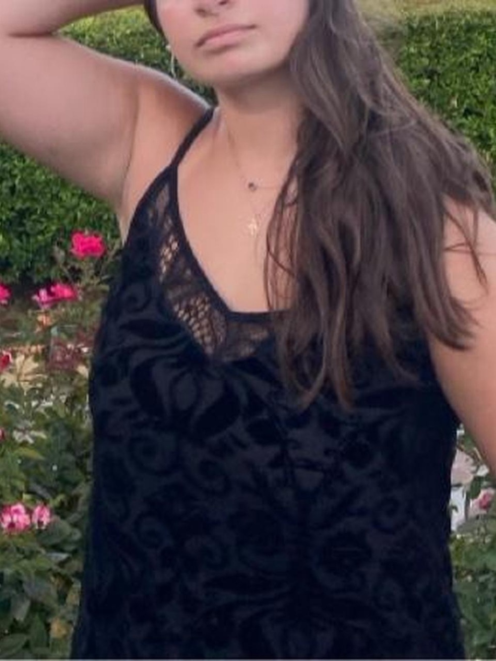 As U Wish Black Lace-Trim Burnout Velvet Camisole